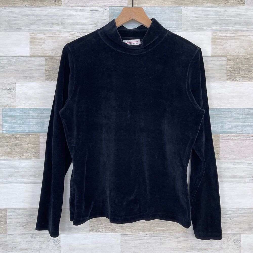 Talbots VTG 90s Soft Velvet Ribbed Mock Neck Sweater Black Casual Womens Medium